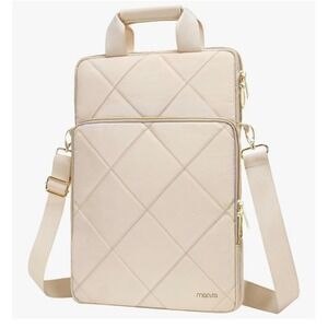 Mosiso Vertical Quilted Laptop Shoulder Bag Cream Padded Travel Messenger Case